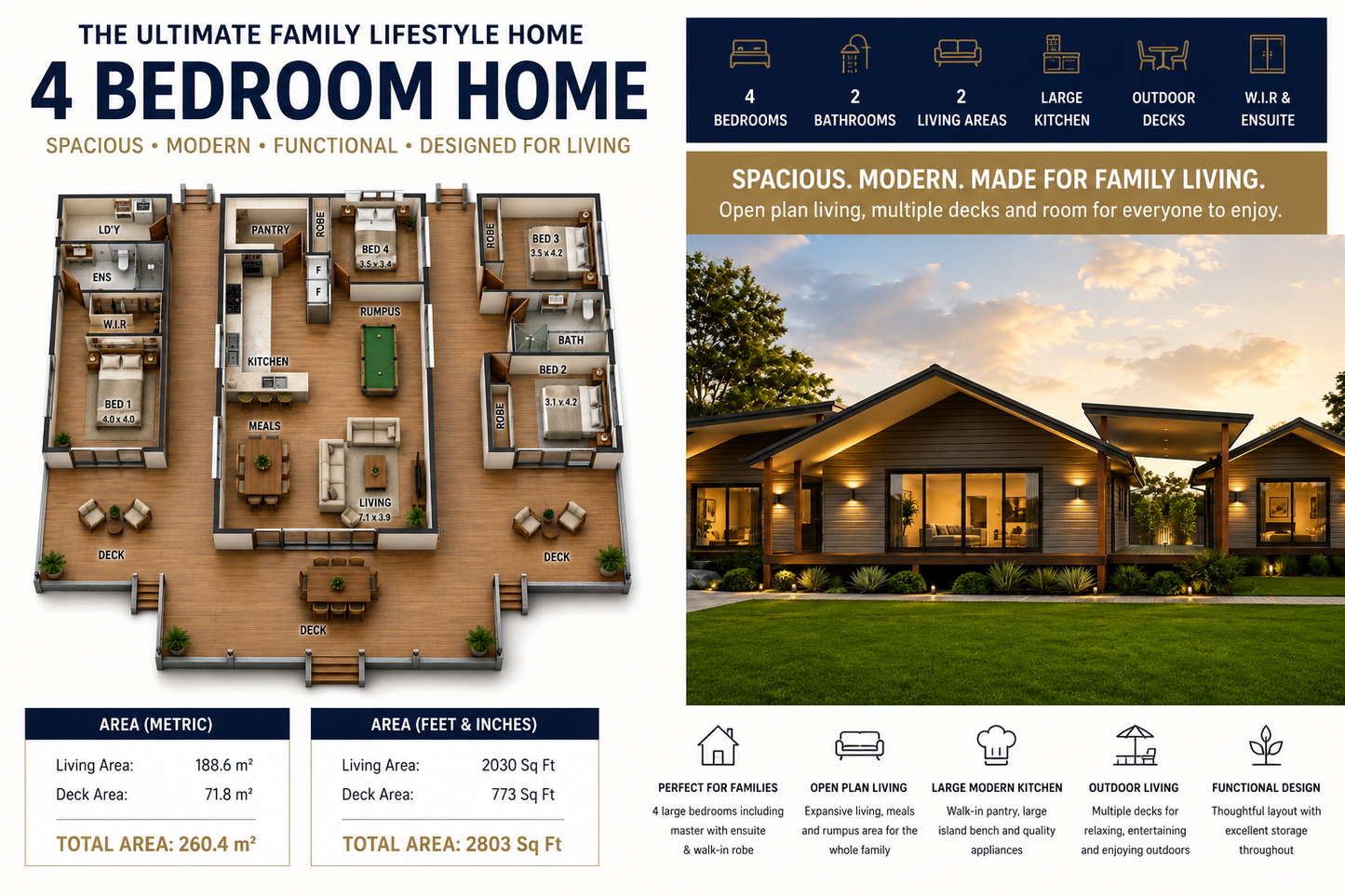 286.8CA Hillside Retreat – 4 Bedroom Pole Home Plan