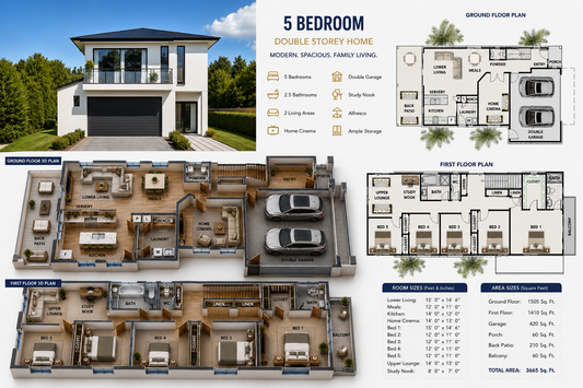 Narrow Lot House Plans | 300 CATERPILLAR | 5 Bedroom Double Storey Home Design | 2890 Sq Ft
