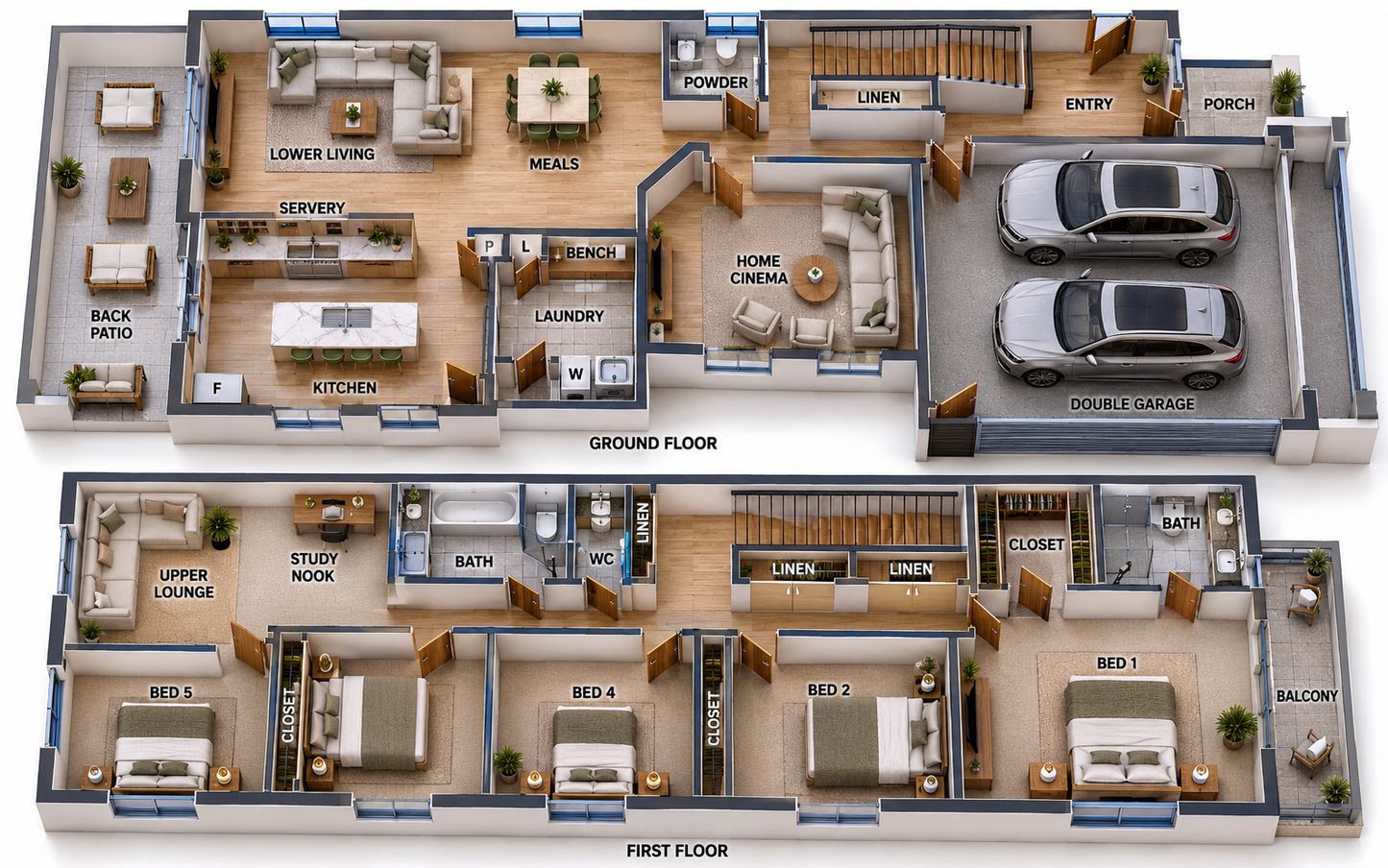 Narrow Lot House Plans | 300 CATERPILLAR | 5 Bedroom Double Storey Home Design | 2890 Sq Ft