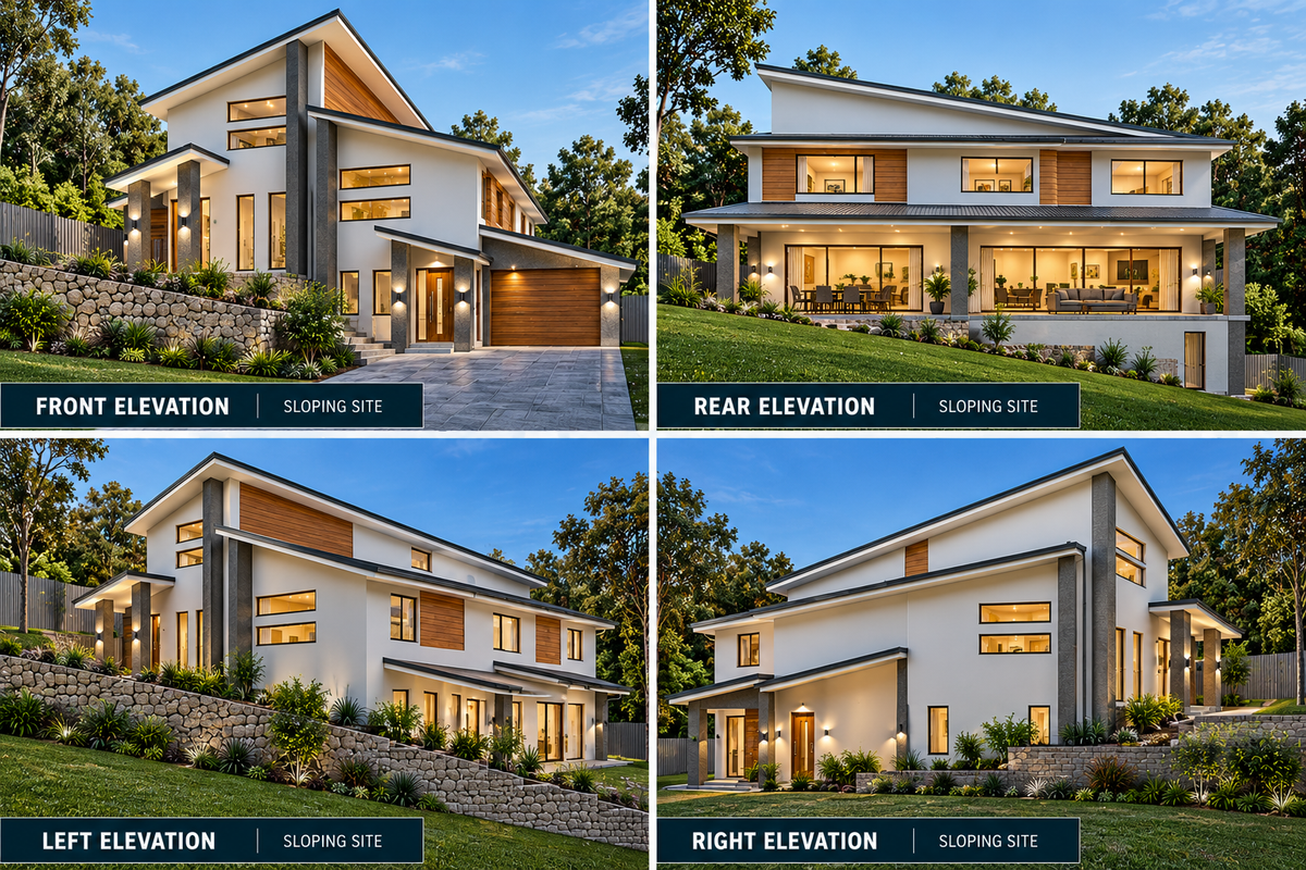 6 Bedroom Duplex House Plans | Modern 2 Storey Townhouse | Design 306 Skillion RH