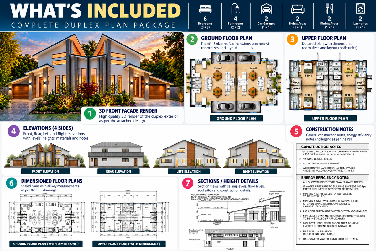 6 Bedroom Duplex House Plans | Modern 2 Storey Townhouse | Design 306 Skillion RH