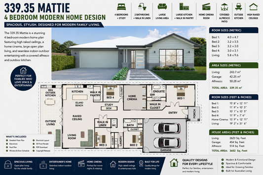 339.35 Mattie | Luxury 4 Bedroom Modern House Plan with Home Cinema & Alfresco | 339.35 m² | 3652 Sq Ft