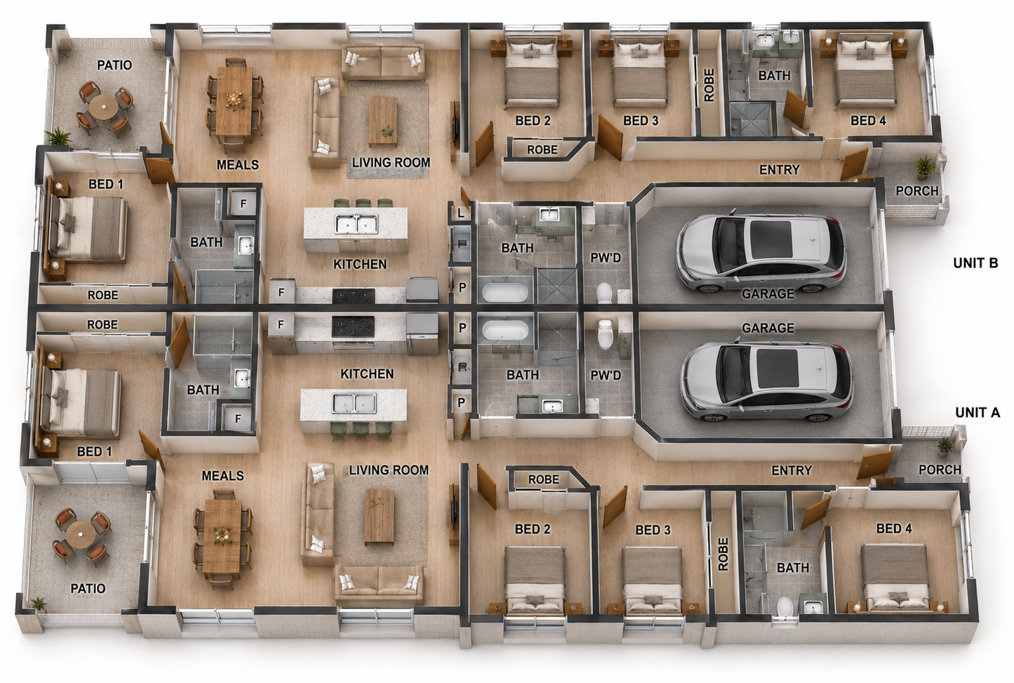 341.6DU Twin Gable | 341.6 m² | 3,664 Sq Ft | 8 Bedroom Duplex House Plan