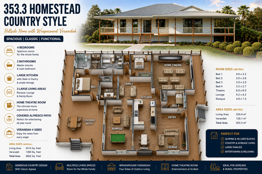 4 Bedroom Country Homestead | Wraparound Verandah | Sloping Block Design