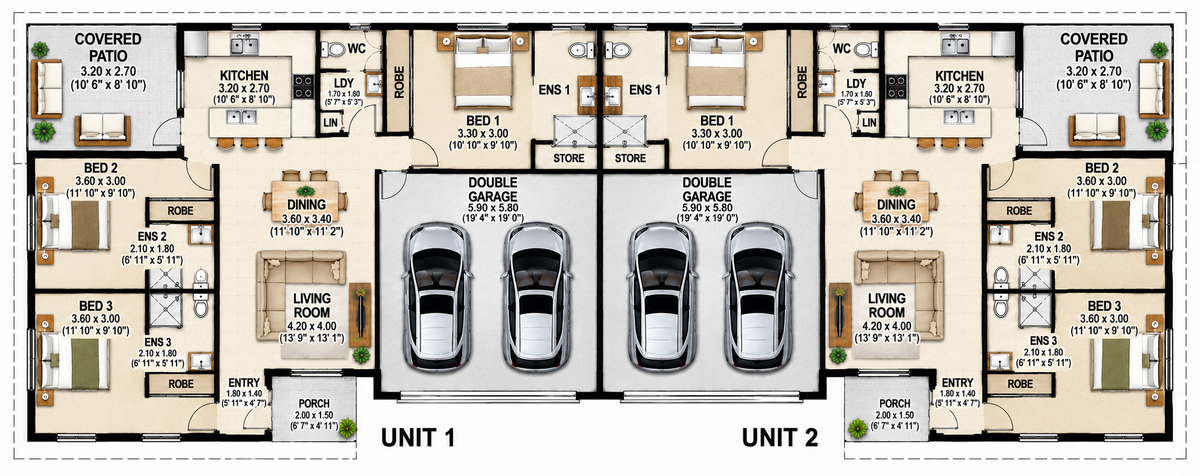 366DU Skillion Duplex House Plan | 6 Bedroom Dual Occupancy Design | Preliminary Plans