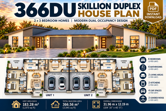 366DU Skillion Duplex House Plan | 6 Bedroom Dual Occupancy Design | Preliminary Plans