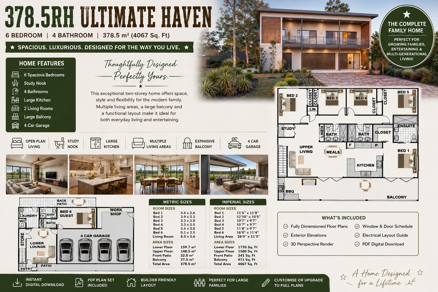 378.5RH Ultimate Haven – Luxury 6 Bedroom Modern House Plan