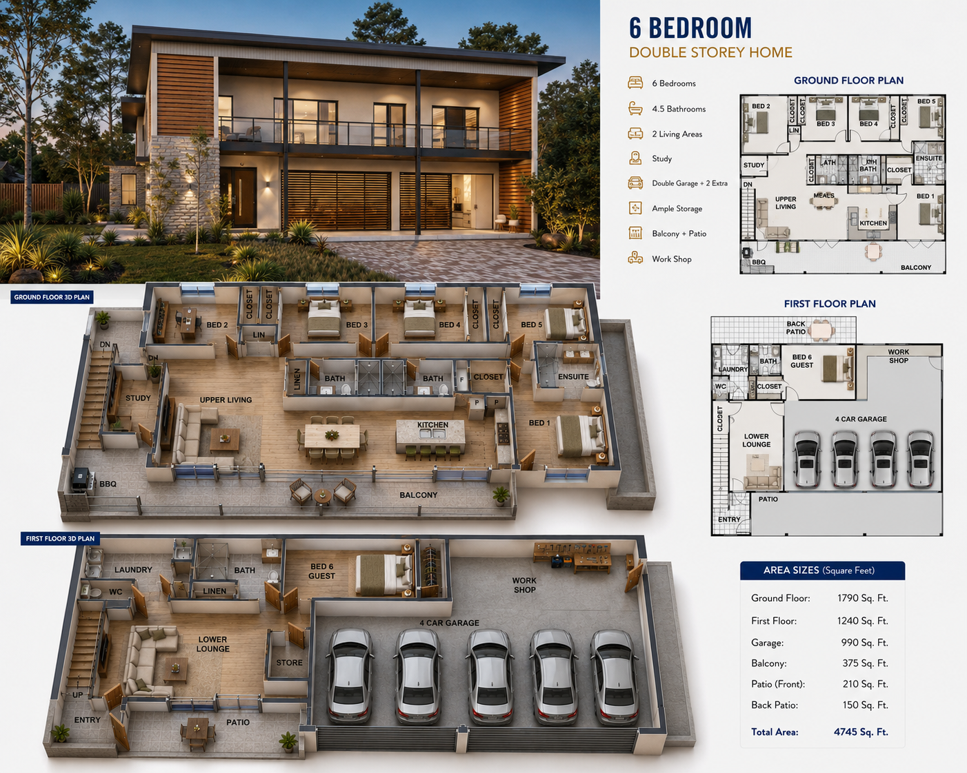 378.5RH Ultimate Haven – Luxury 6 Bedroom Modern House Plan