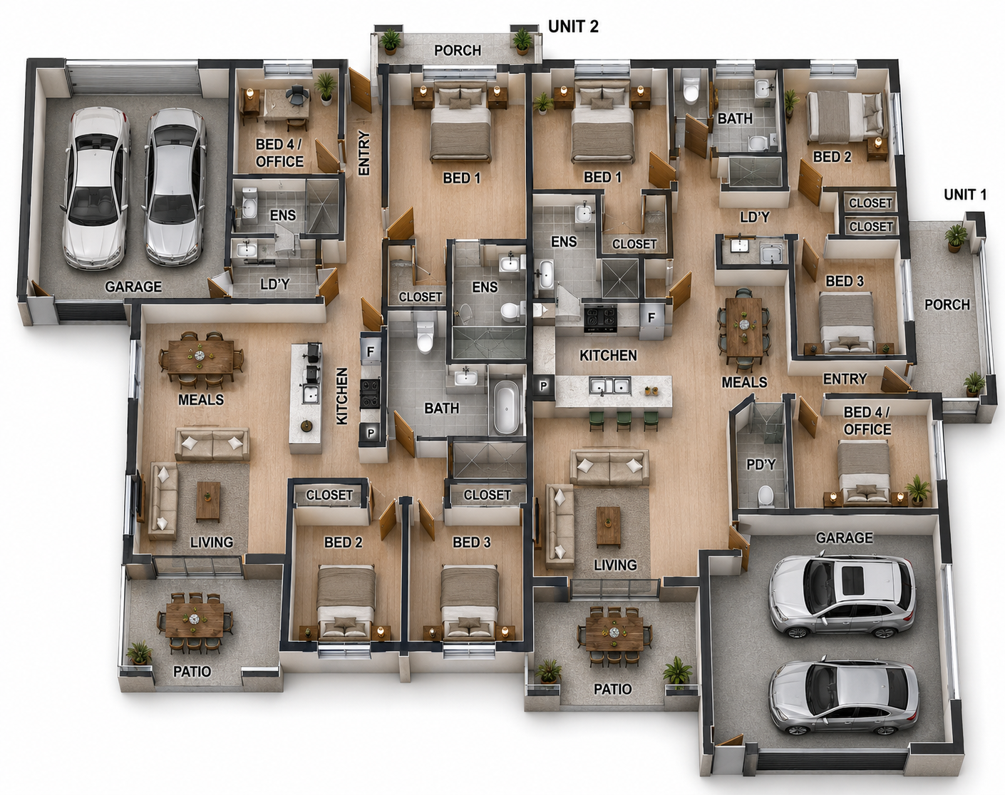 379.6DU Corner Duplex | 379.6 m² | 4,052 Sq Ft | 8 Bedroom Duplex House Plan