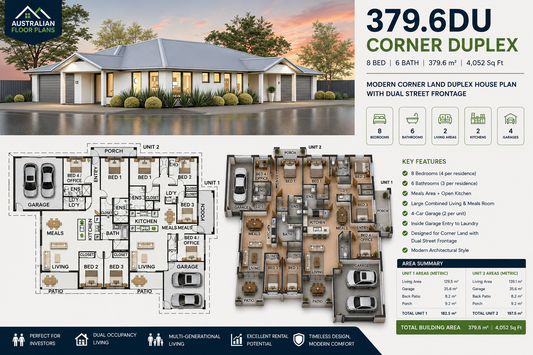 379.6DU Corner Duplex | 379.6 m² | 4,052 Sq Ft | 8 Bedroom Duplex House Plan