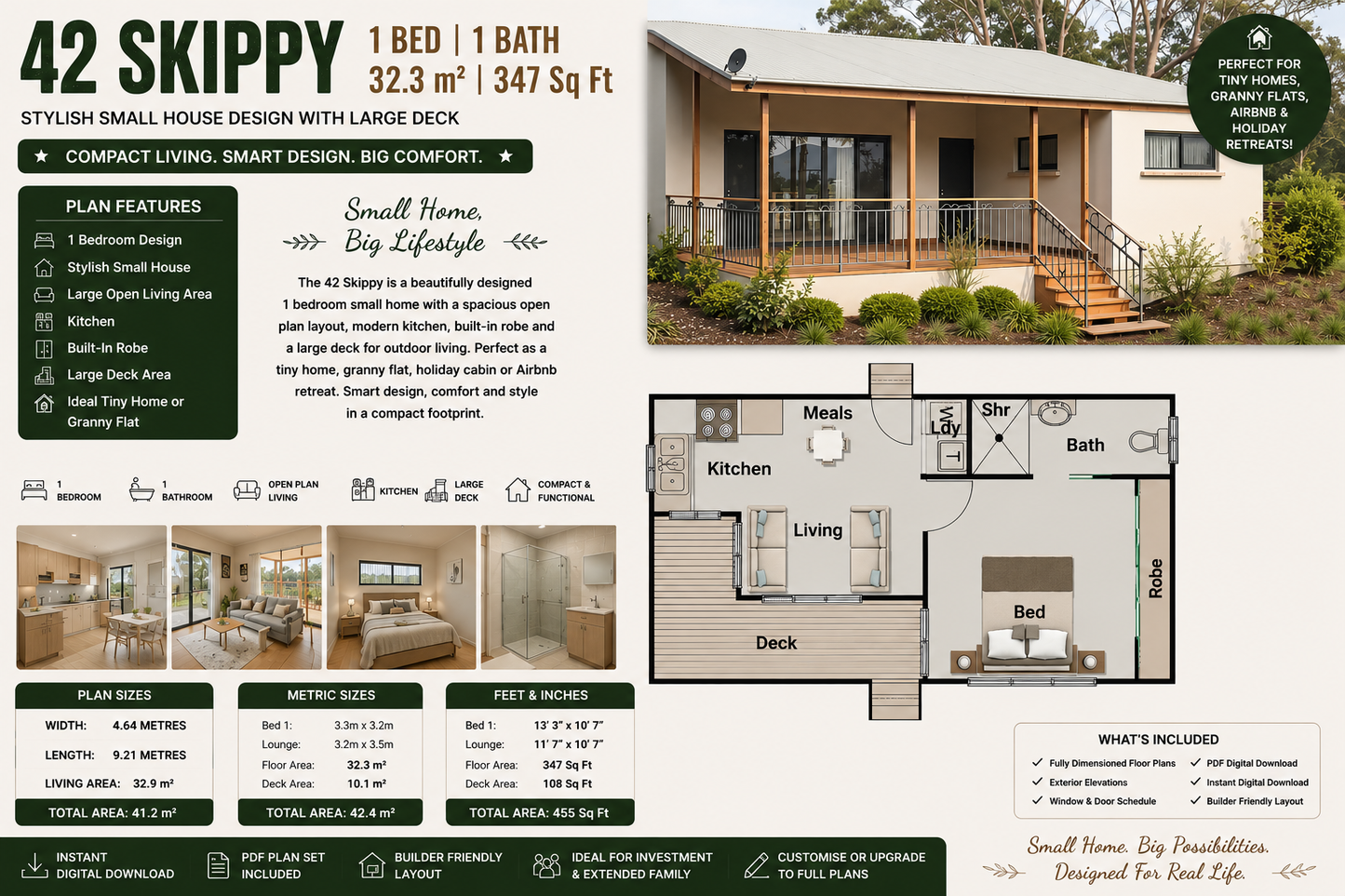 42 Skippy – 1 Bedroom Stylish Small House Design | 32.3 m² | 347 Sq Ft