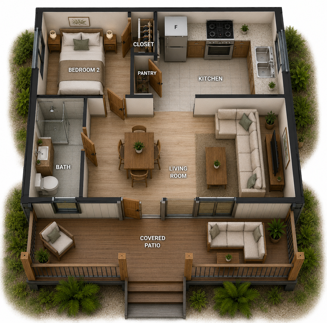 44.5m² / 437 Sq Ft | 1 Bed | 1 Bath | 479LH Argus Shipping Container Home Plan