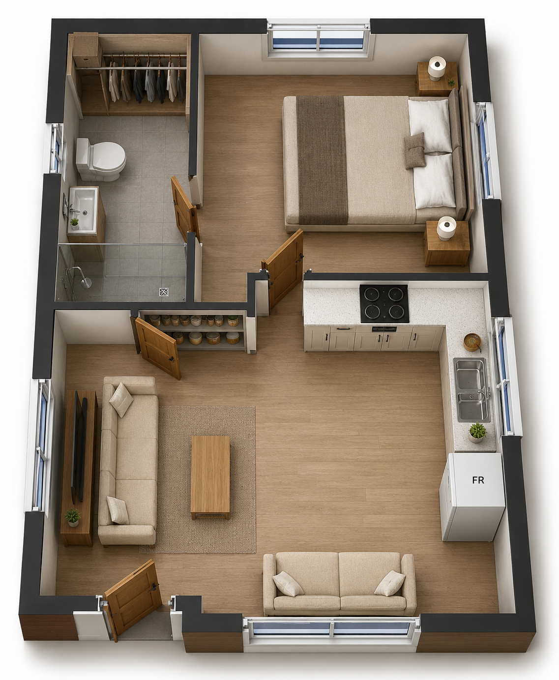 47 Flat Guest House Plan | 1 Bedroom Granny Flat Design | 509 Sq Ft