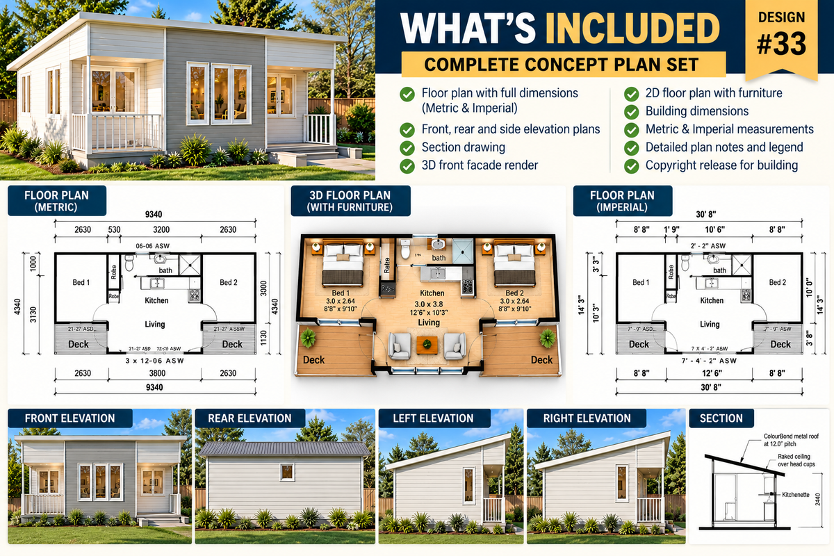 Texas Ranch 33 – 2 Bedroom Tiny House Plans-Compact Ranch Home Design ...