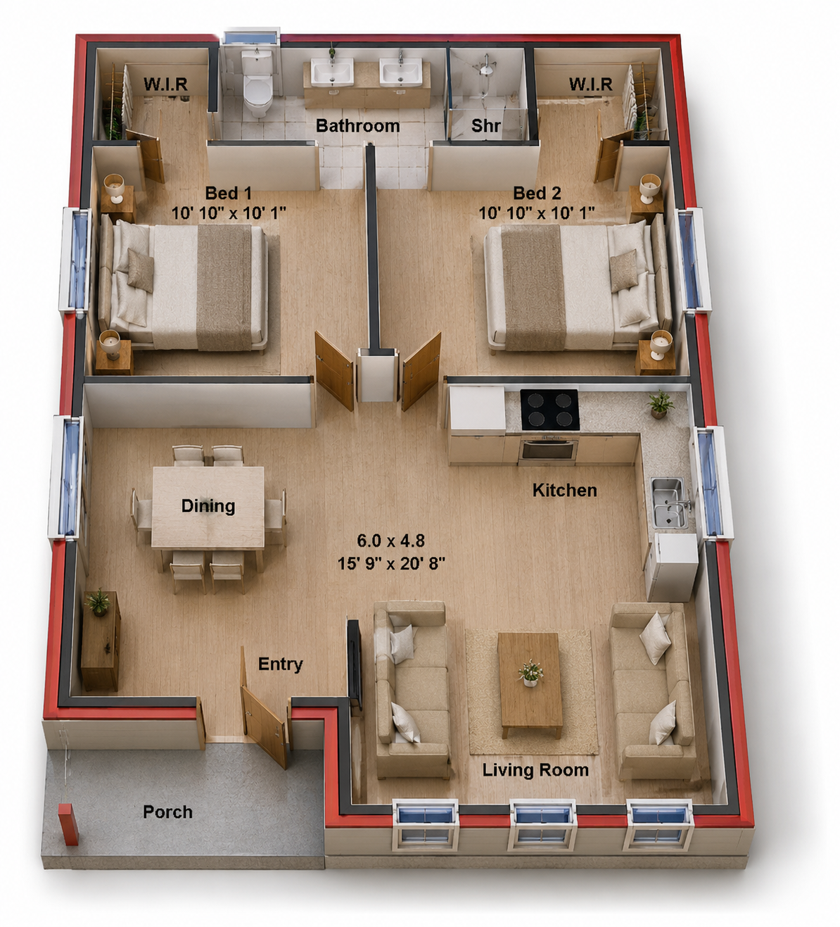 59 Hine – 2 Bedroom Small House Plan | 59.6 m² | 641 Sq Ft