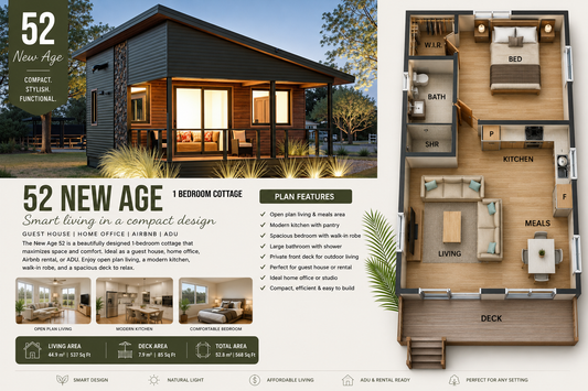 House Plan 52 – New Age Cottage | 1 Bedroom Small Home, Guest House &amp; ADU Plan