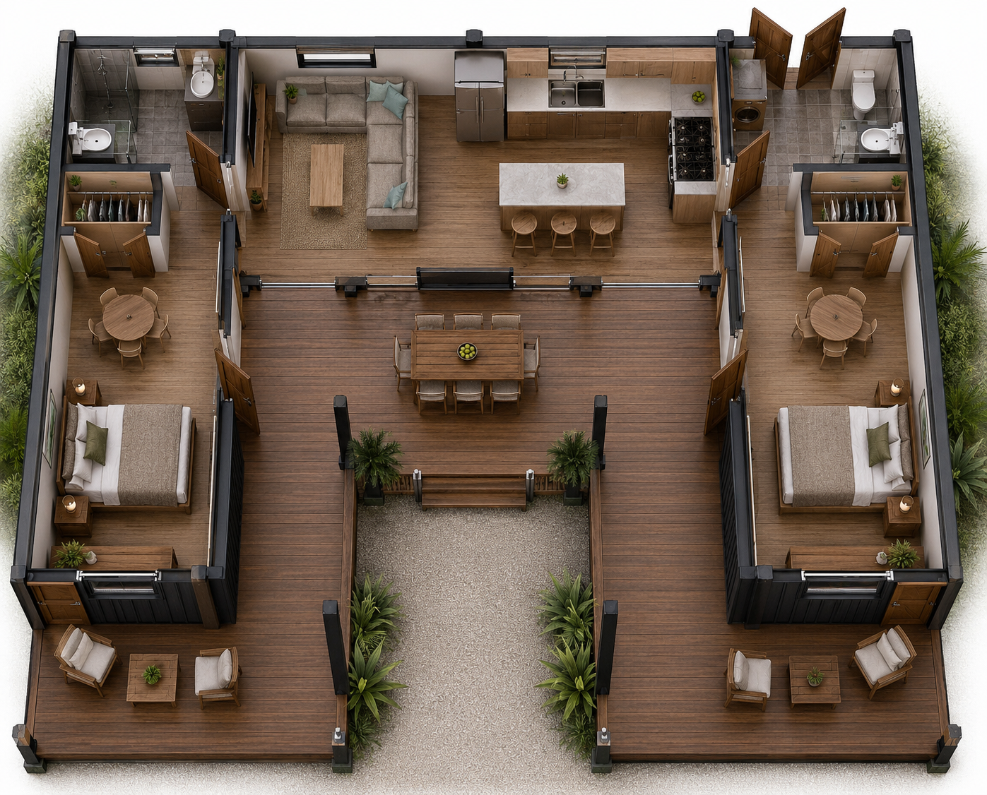 68 Sea Eagle – 69.0 m² | 745 Sq Ft | 2 Bed | 2 Bath Shipping Container Home Plans