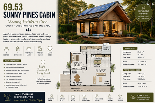 69.53 Sunny Pines Cabin – 1 Bedroom Cabin & Guest House Plan