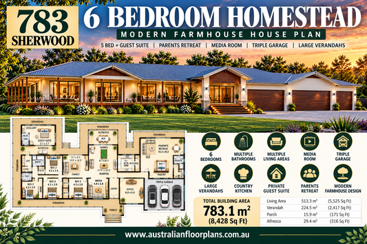 783 Sherwood – 6 Bedroom Modern Farmhouse House Plan | 783m² / 8,428 Sq Ft
