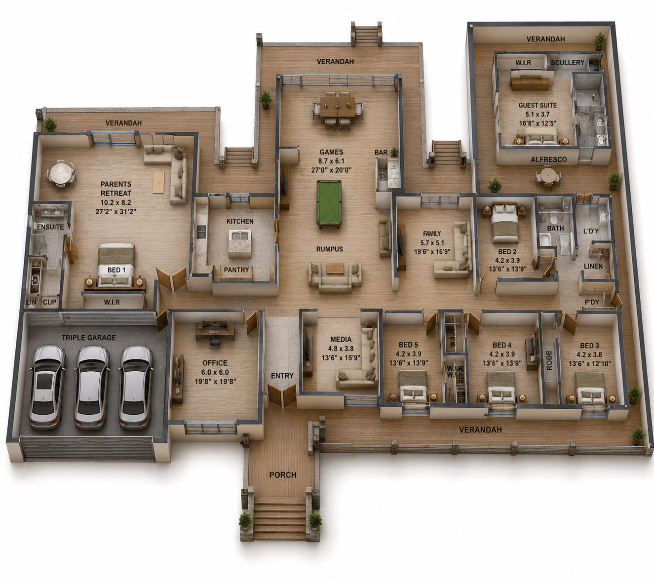783.1m² Sherwood Homestead | 6 Bedroom Acreage Home Design | 8428 Sq Ft