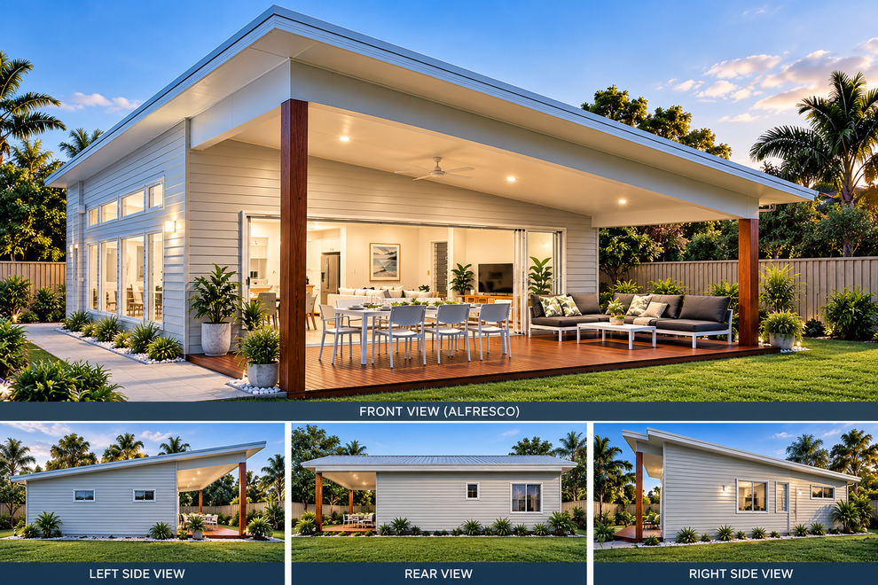 Modern 2 Bedroom Granny Flat Plans – 59.4m² Skillion Roof Home with Al ...