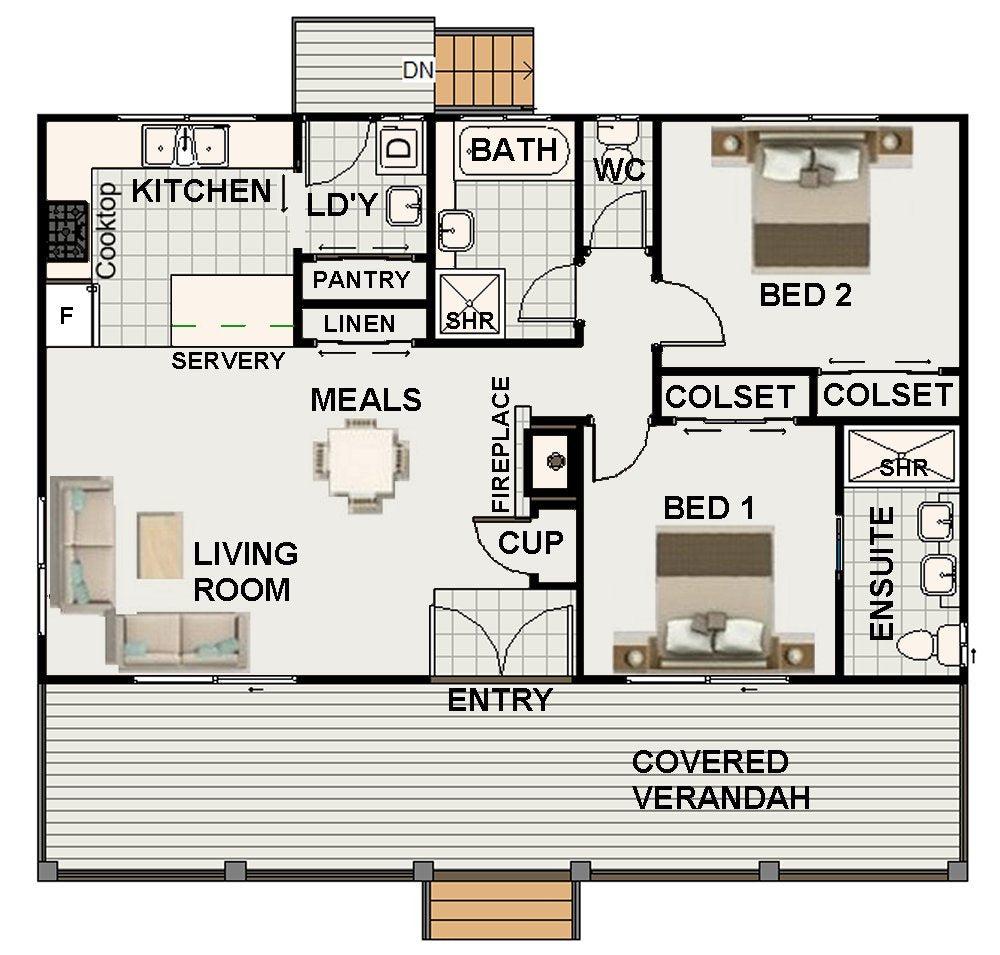 84.96RH Chalet House Plan – Modern 2 Bedroom Cottage Design