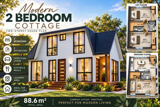 Rosemont Cottage | 2 Bedroom Cottage House Plans | 2 Bath Two-Storey Home | 88.6 m²