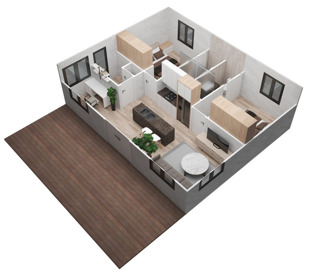 89.8 Granny Flat House Plan – 2 Bedroom + Study | 2 Bathroom
