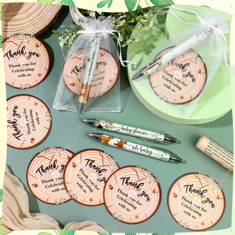 40 Sets Baby Shower Favors Gifts for Guests Include 40 Wild Animal Ballpoint Pens 40 Thank You Greeting Cards 40 Organza Bags