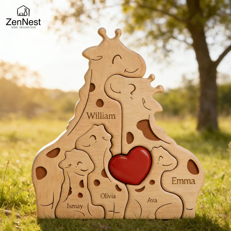 Personalized Wooden Giraffe Puzzle  Heartwarming Keepsake Gift  Home Décor  Wedding Anniversary Gift  Mother's Day Gift
