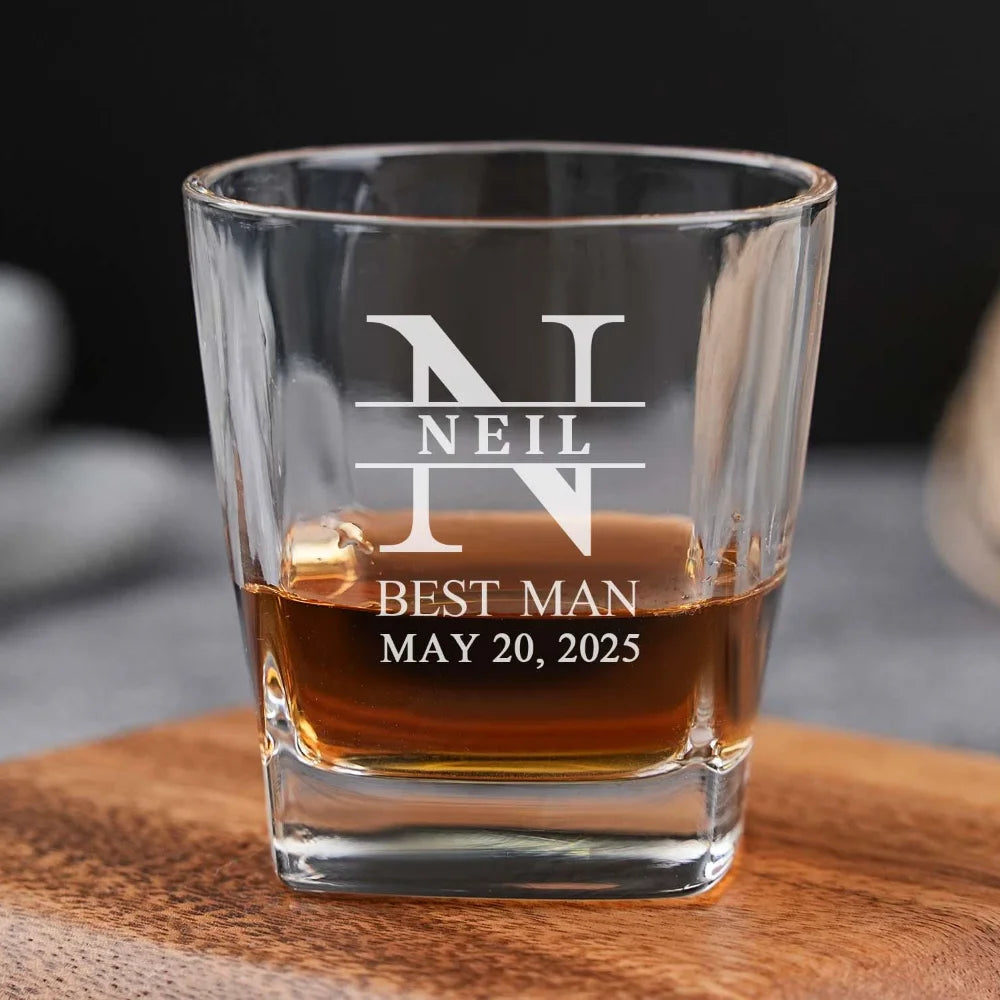 Personalized Groomsmen Whiskey Glass Set Monogrammed Wedding Party Decor Engraved Logo Groomsmen Gift Ideas Housewarming Gifts