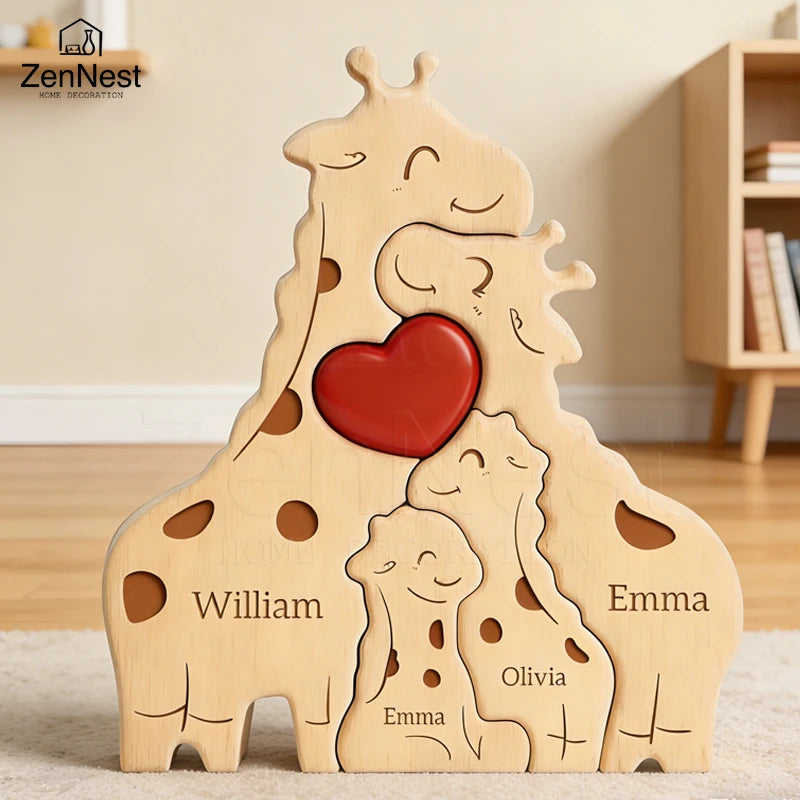 Personalized Wooden Giraffe Puzzle  Heartwarming Keepsake Gift  Home Décor  Wedding Anniversary Gift  Mother's Day Gift