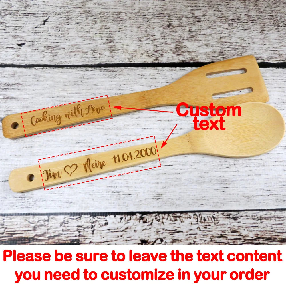 Personalized 2Pcs Wooden Spoon and Spatula Exquisite Housewarming Gift Home Kitchen Utensils Table Decor Christmas Mother's Day