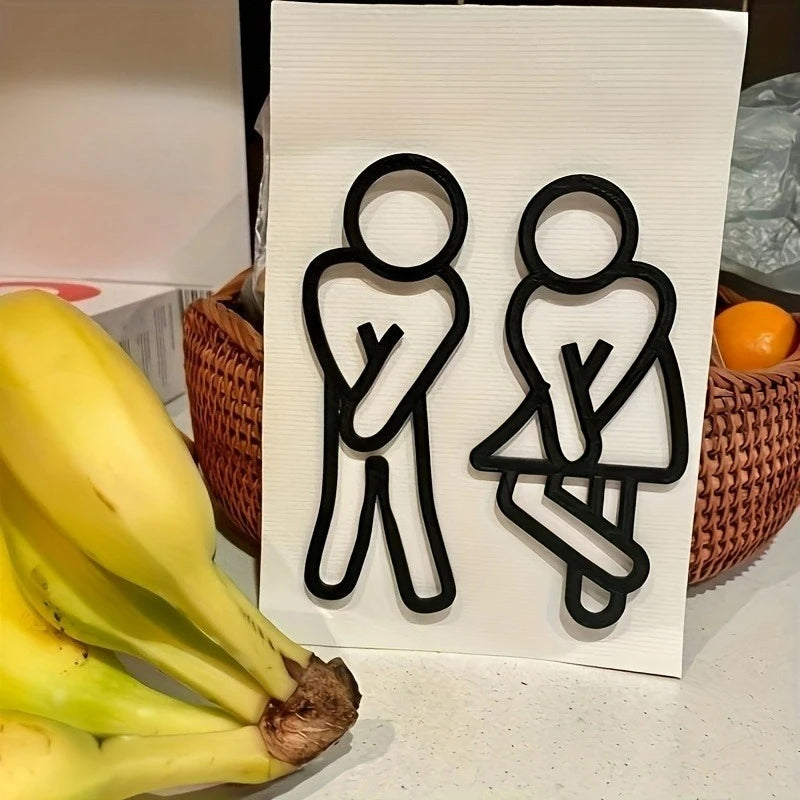Funny Bathroom Signs for Men Women Creative 2D Flat Restroom Door Decor Restaurant Hotel Cafe Toilet Signage Wall Sticker