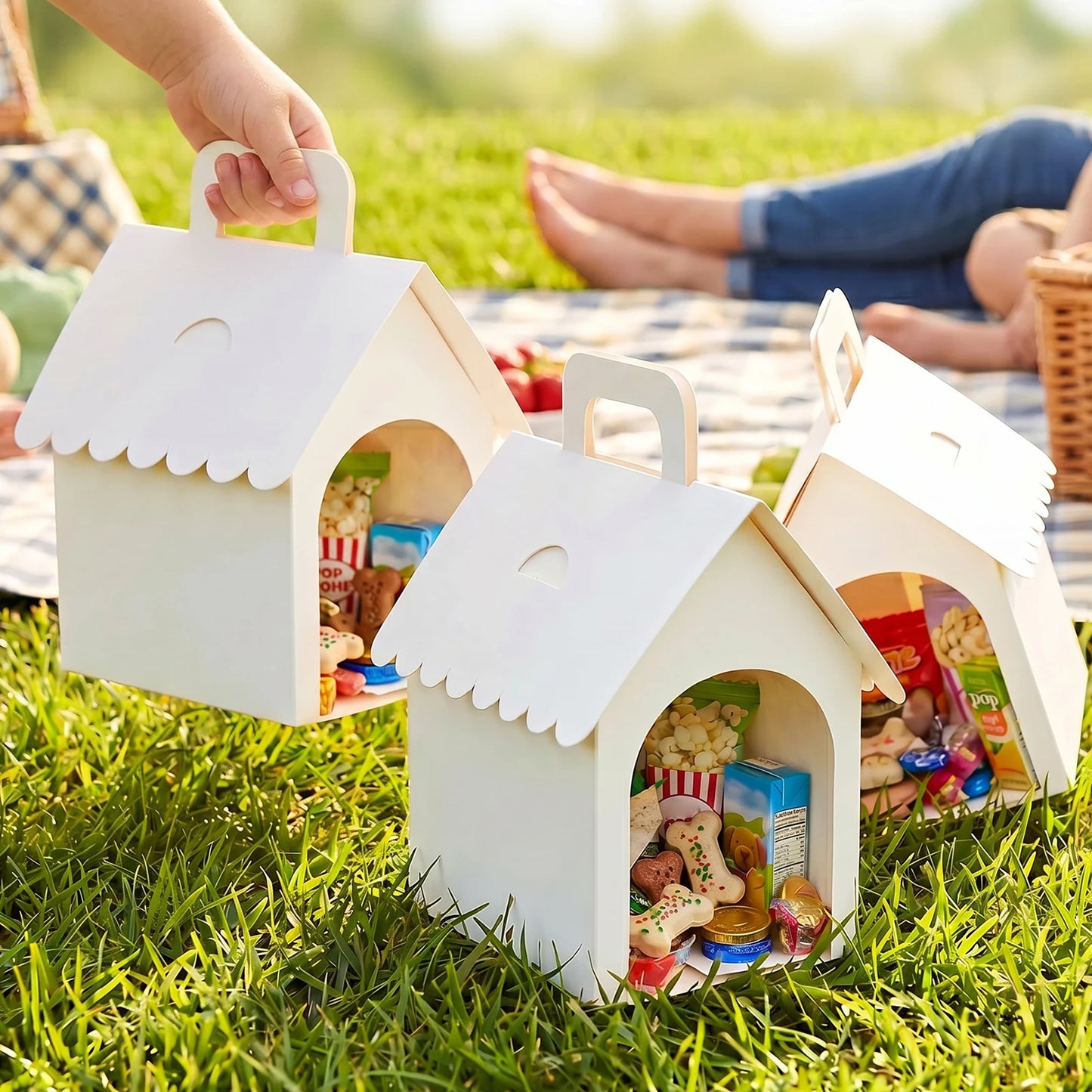 10Pcs White Dog House Shaped Treat Gift Boxes Party Favor DIY Foldable with Handle for Puppy Pet Adoption Kid DIY Crafting Pet