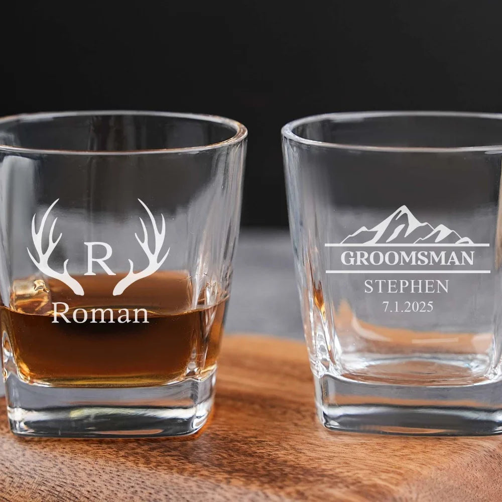 Personalized Groomsmen Whiskey Glass Set Monogrammed Wedding Party Decor Engraved Logo Groomsmen Gift Ideas Housewarming Gifts