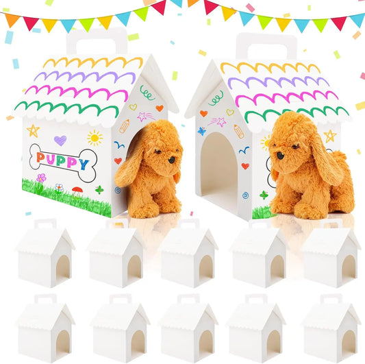 10Pcs White Dog House Shaped Treat Gift Boxes Party Favor DIY Foldable with Handle for Puppy Pet Adoption Kid DIY Crafting Pet