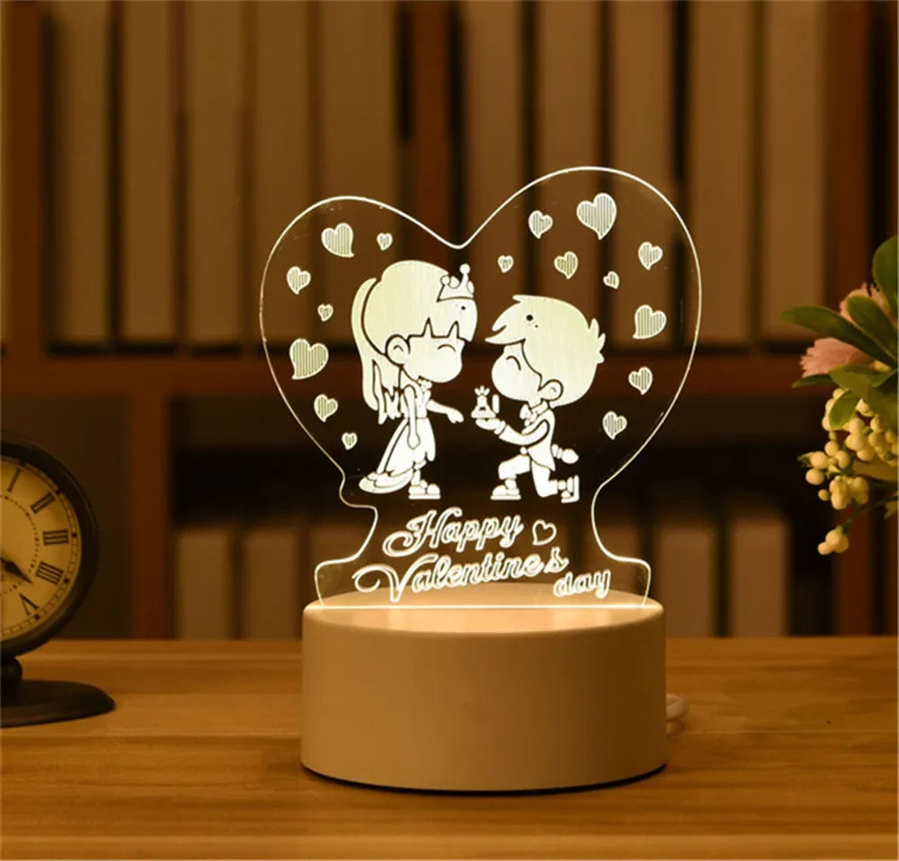 Wedding Birthday Gift Love 3D Acrylic Neon Sign USB Led Lamp Children's Night Lights Table Lamp Valentines Day Bedside Lamp