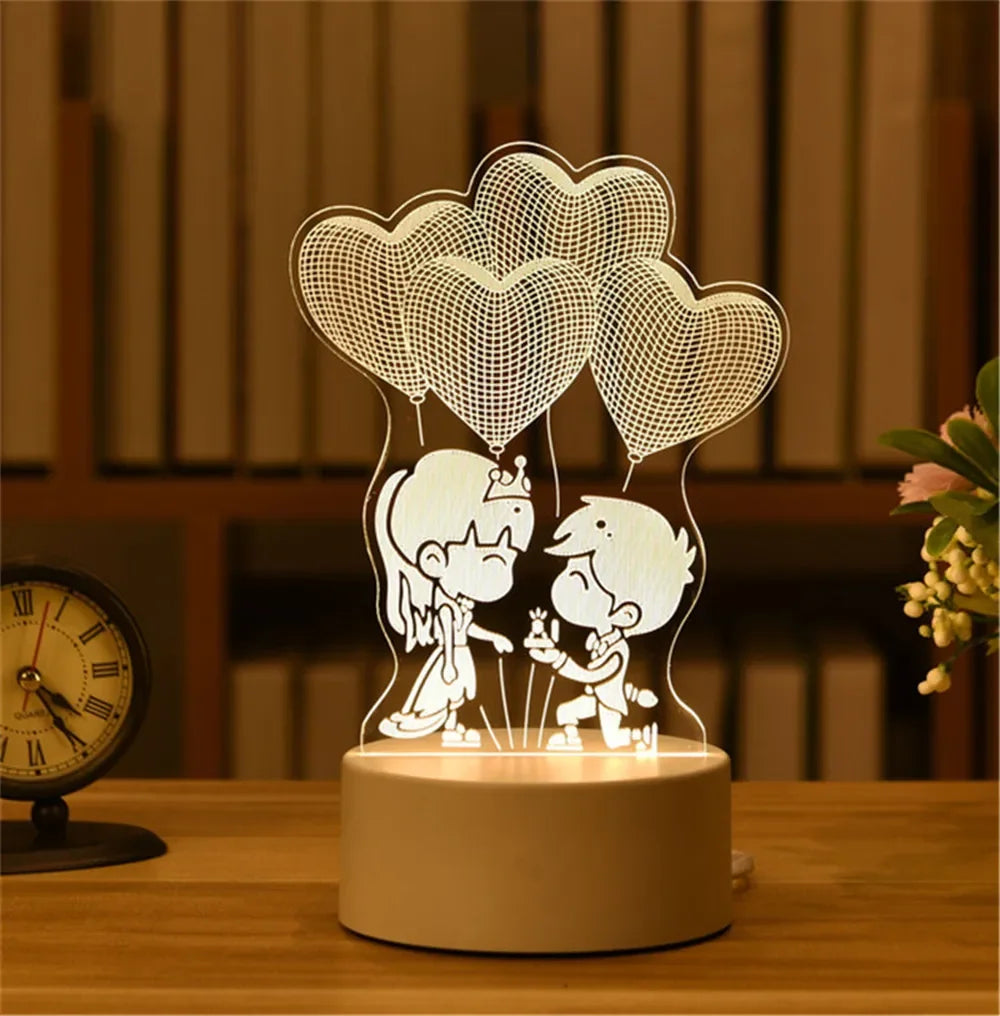 Wedding Birthday Gift Love 3D Acrylic Neon Sign USB Led Lamp Children's Night Lights Table Lamp Valentines Day Bedside Lamp