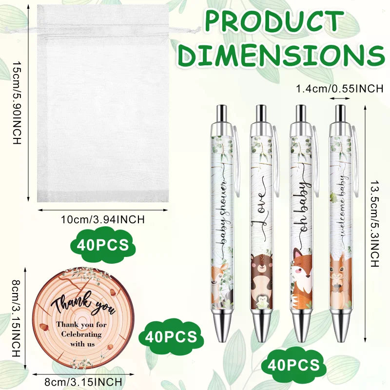 40 Sets Baby Shower Favors Gifts for Guests Include 40 Wild Animal Ballpoint Pens 40 Thank You Greeting Cards 40 Organza Bags