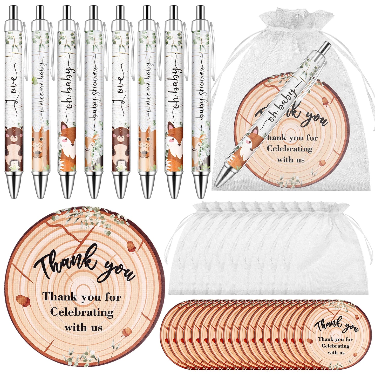 40 Sets Baby Shower Favors Gifts for Guests Include 40 Wild Animal Ballpoint Pens 40 Thank You Greeting Cards 40 Organza Bags