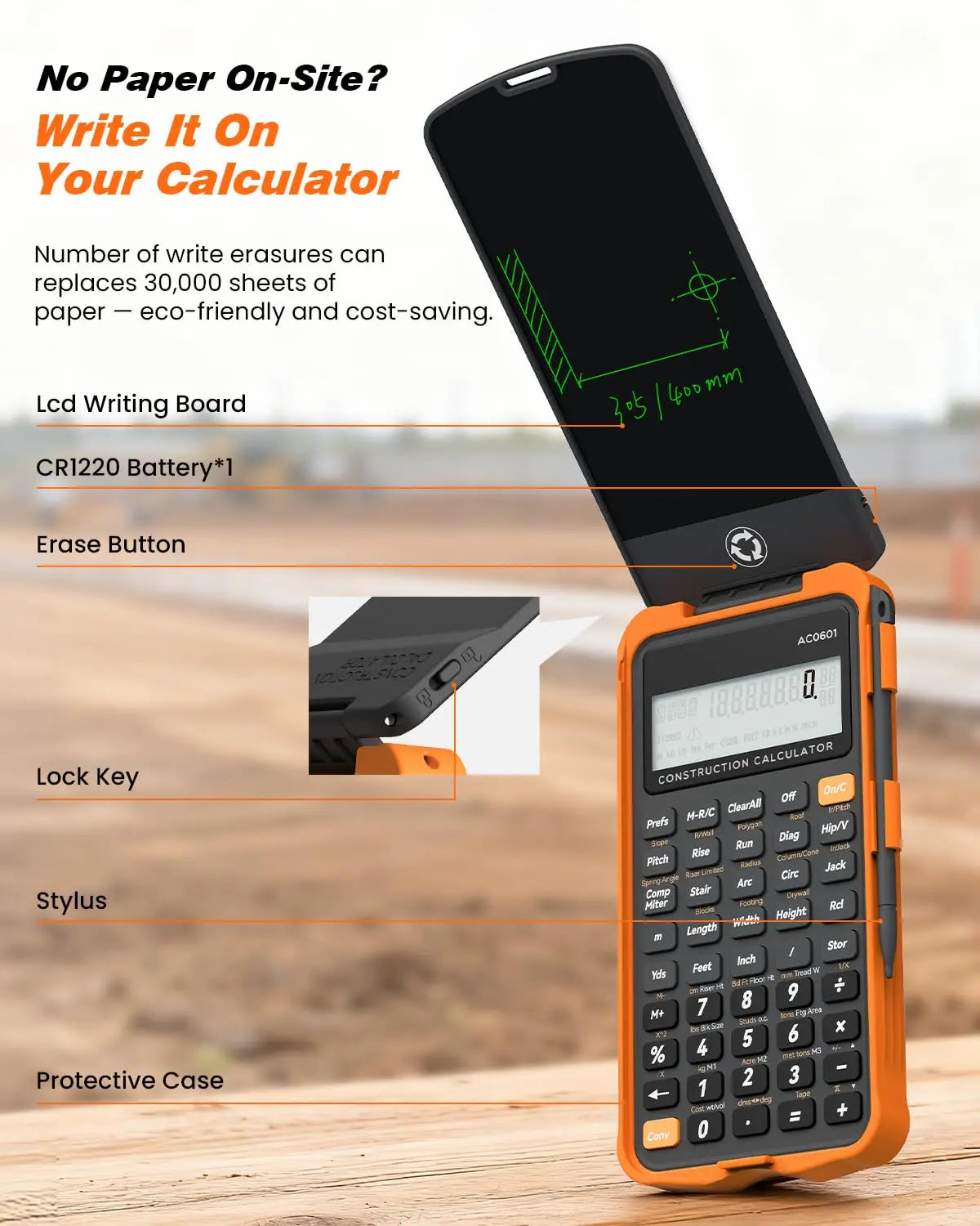 Construction Calculator with Writing Tablet Industrial & Scientific ROATEE Engineering Calculator for Contractor Concrete Pocket