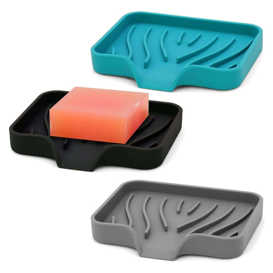 1pc Silicone Drain Soap Dish, Solid Color Simple Soap Holder, Self Draining Soap Tray For Countertop, Sink Anti-Slip Storage Rack, Bathroom Supplies Home Bathroom Decor Summer Back To School
