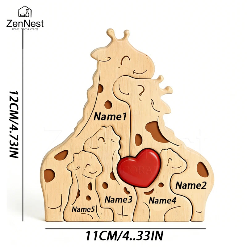 Personalized Wooden Giraffe Puzzle  Heartwarming Keepsake Gift  Home Décor  Wedding Anniversary Gift  Mother's Day Gift