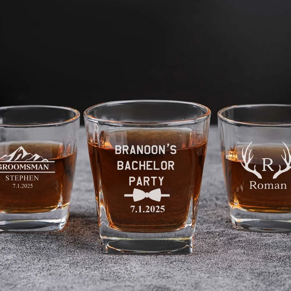 Personalized Groomsmen Whiskey Glass Set Monogrammed Wedding Party Decor Engraved Logo Groomsmen Gift Ideas Housewarming Gifts