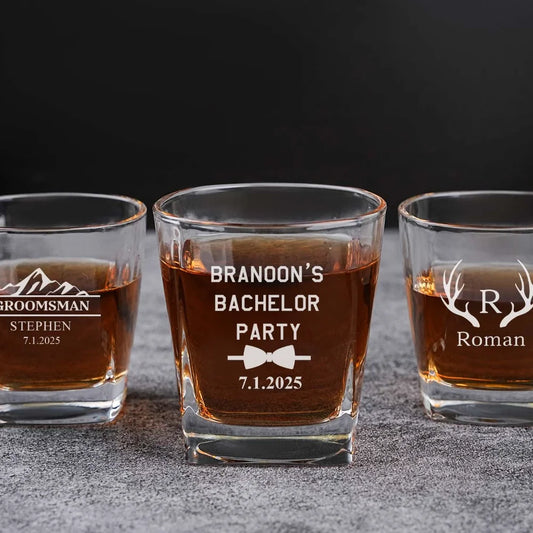 Personalized Groomsmen Whiskey Glass Set Monogrammed Wedding Party Decor Engraved Logo Groomsmen Gift Ideas Housewarming Gifts