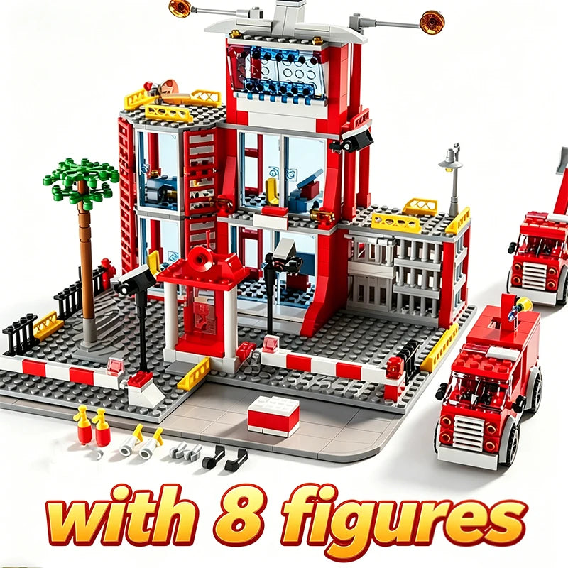 Urban Building Blocks Fire Station Building Blocks Fire Truck Building Blocks DIY Bricks Childrens Toy Christmas Holiday Gift