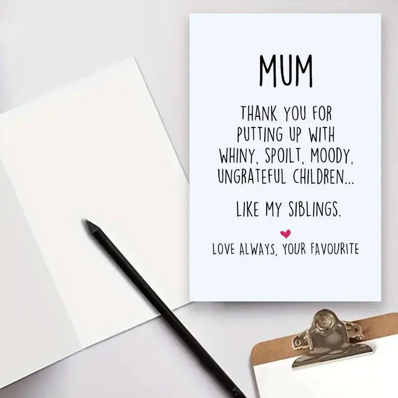 Warm Mother's Day Card, Thank You Mum, Mother's Day Gift. Holiday Greeting Card, Suitable for Birthdays, Thanksgiving, and Mothe