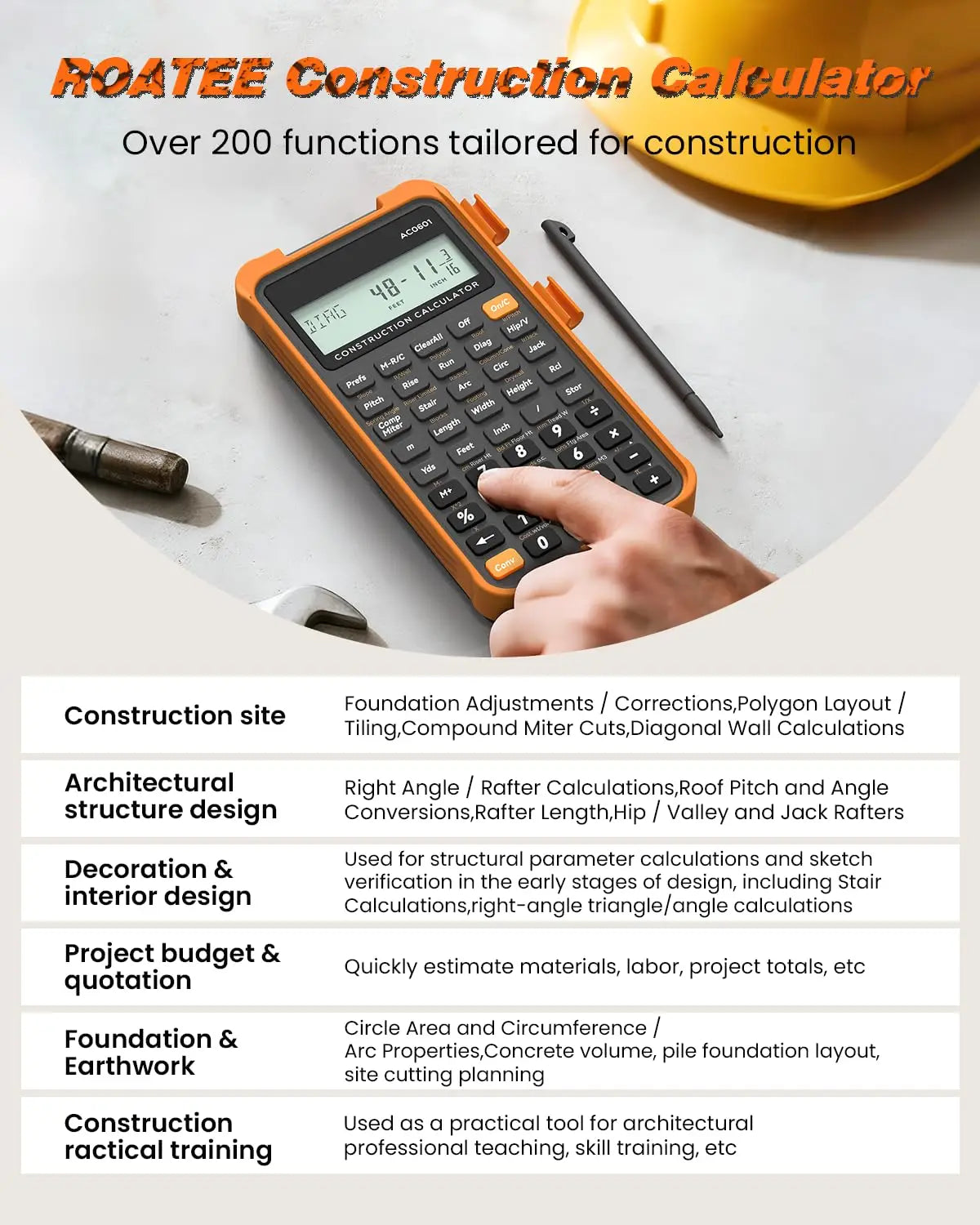 Construction Calculator with Writing Tablet Industrial & Scientific ROATEE Engineering Calculator for Contractor Concrete Pocket