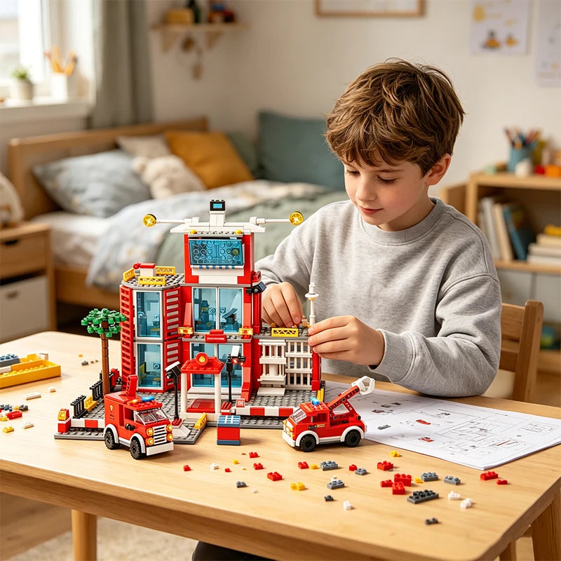 Urban Building Blocks Fire Station Building Blocks Fire Truck Building Blocks DIY Bricks Childrens Toy Christmas Holiday Gift